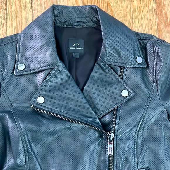 Armani exchange black 100% sheep Leather Jacket womens size small - Picture 2 of 9